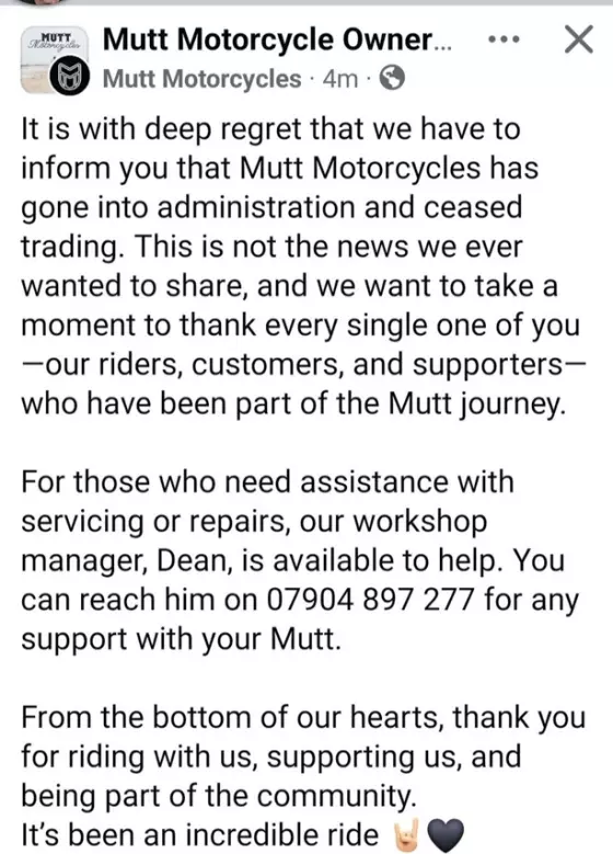 Is Mutt Motorcycles UK shutting down? Is Mutt Motorcycles UK shutting down? image