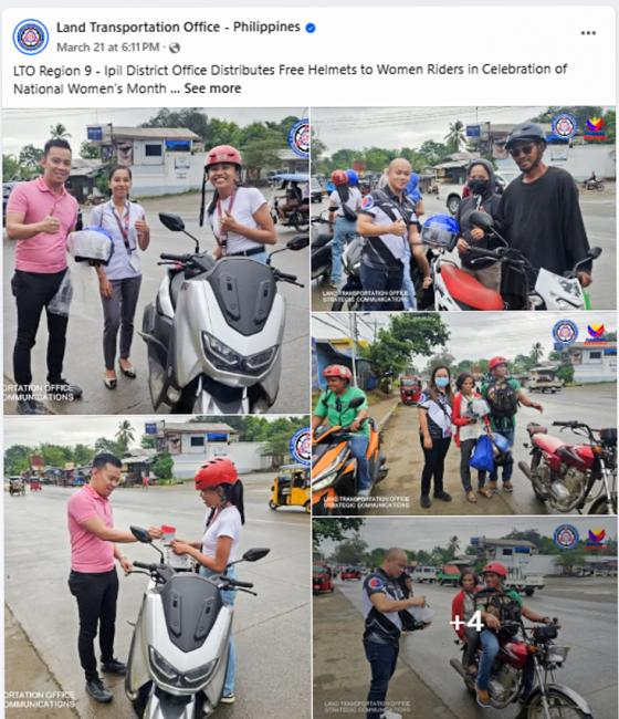 LTO Ipil gives free helmets in celebration of Women’s Month LTO Ipil gives free helmets in celebration of Women’s Month image